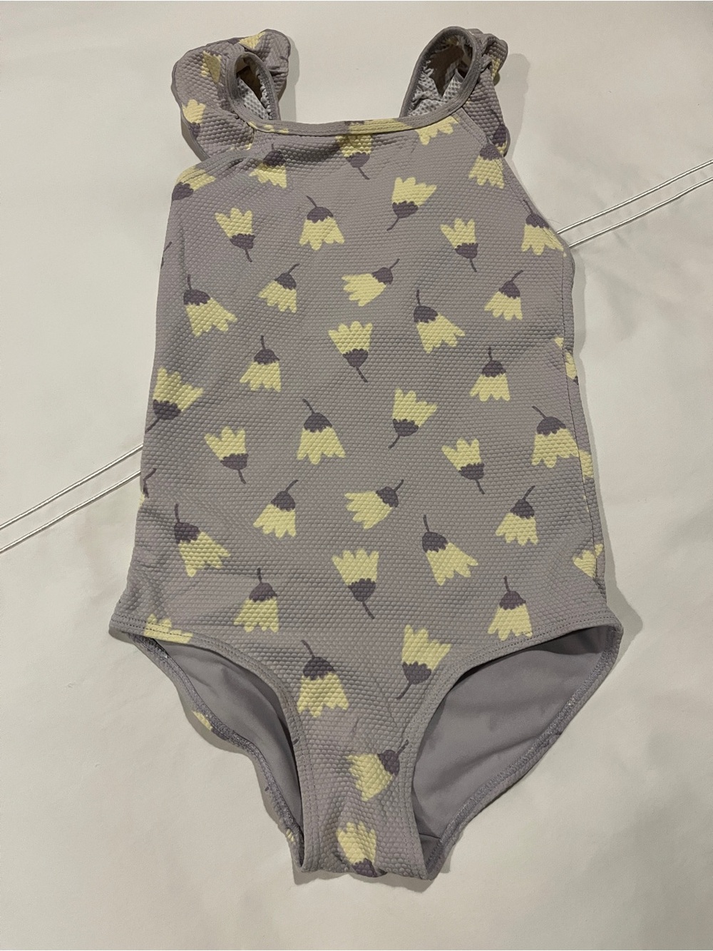 H&M Lavender Floral Girls One-Piece Swimsuit with Yellow Accents